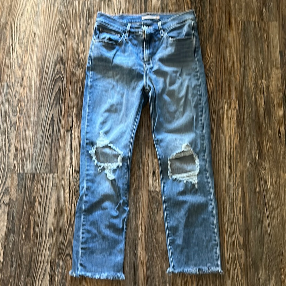 Levi’s 724 high rise straight crop distressed medium wash jeans